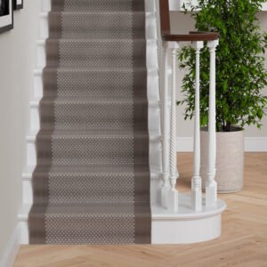 Beige Bordered Stair Carpet Runner
