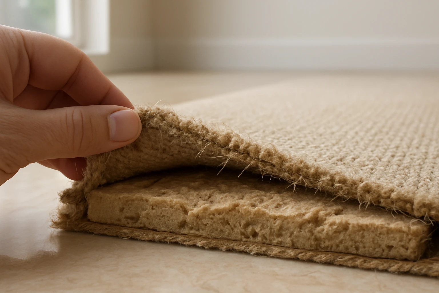 Carpet underlay compressed with tuft loss