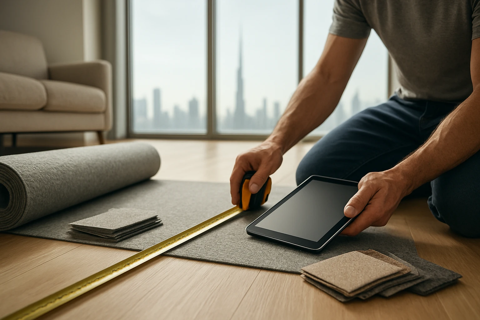 Carpet underlay measurements in Dubai living room
