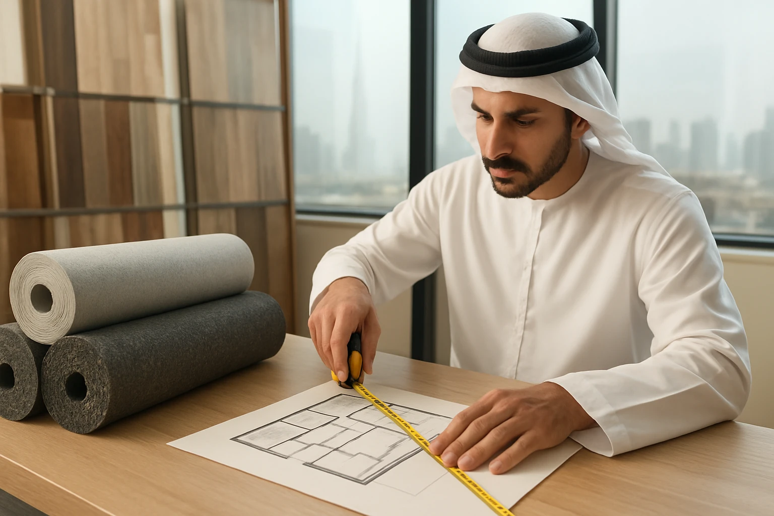 Carpet underlay rolls in Dubai showroom