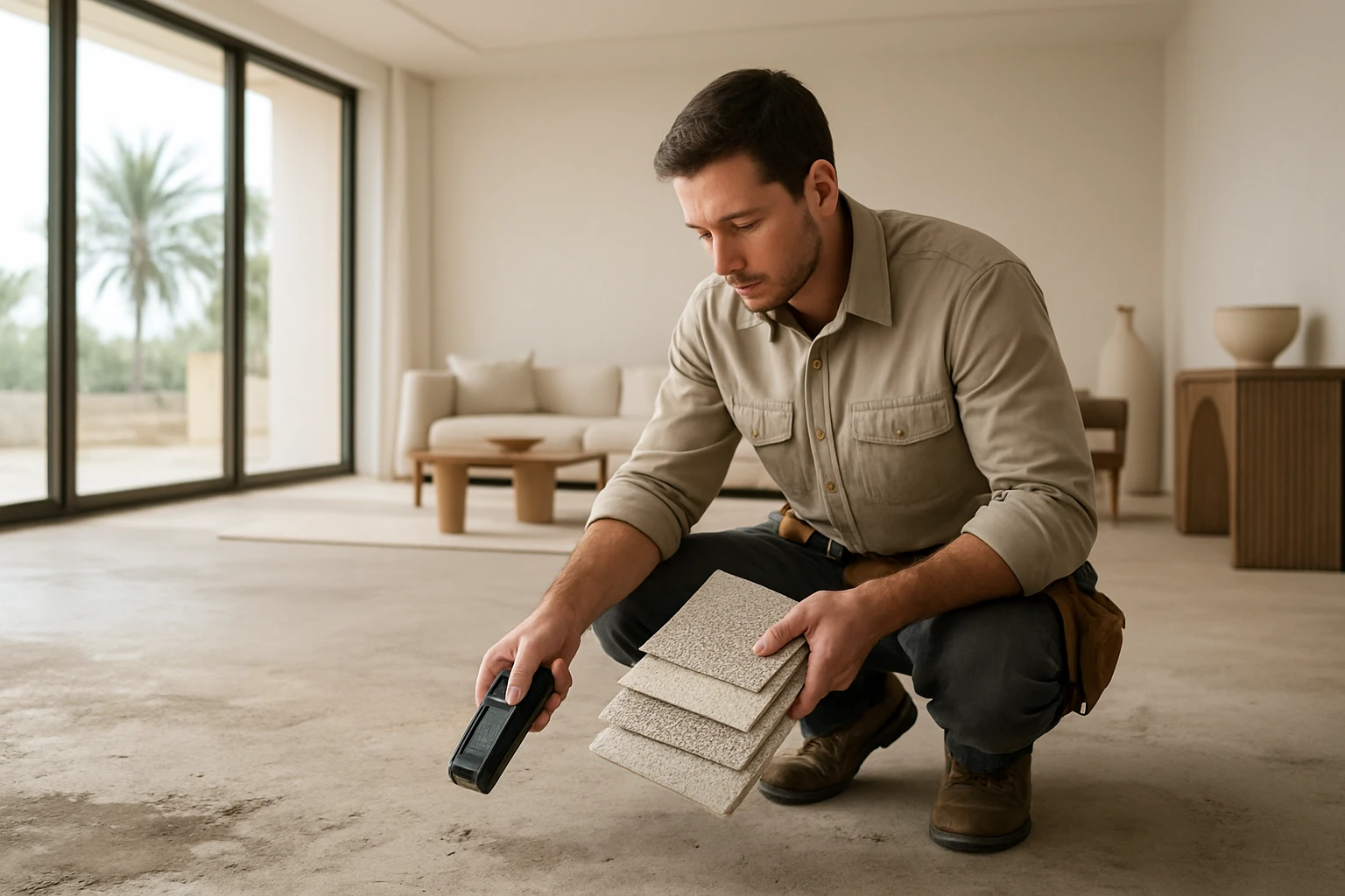 Carpet underlay samples on concrete subfloor