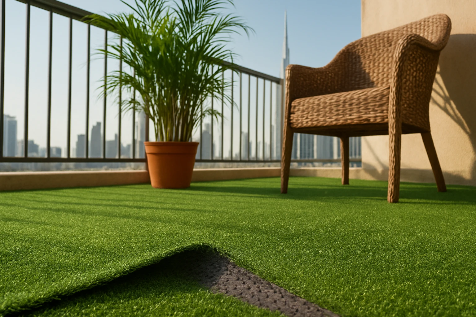 Artificial grass carpet on Dubai balcony