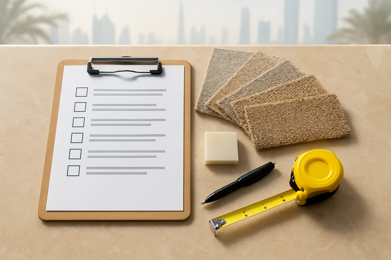 Carpet checklist with sample swatches