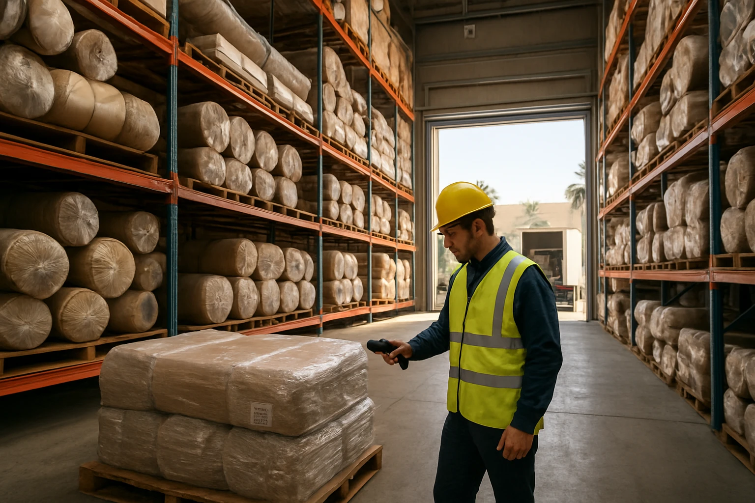 Carpet rolls in Dubai supplier warehouse