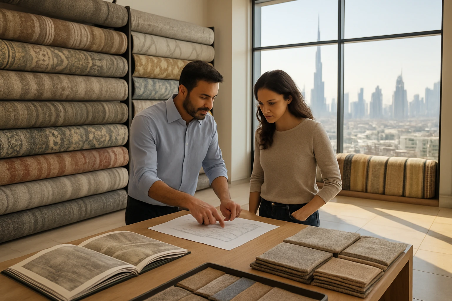 Carpet showroom consultation Dubai skyline