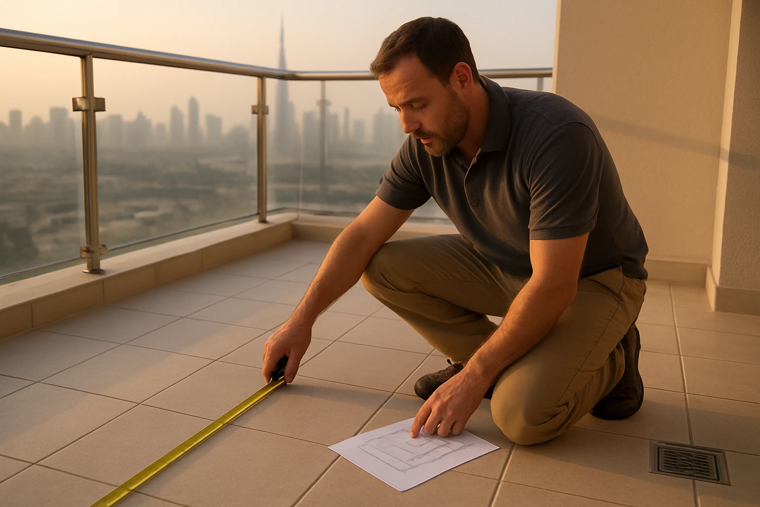 Outdoor carpet measurement on Dubai balcony
